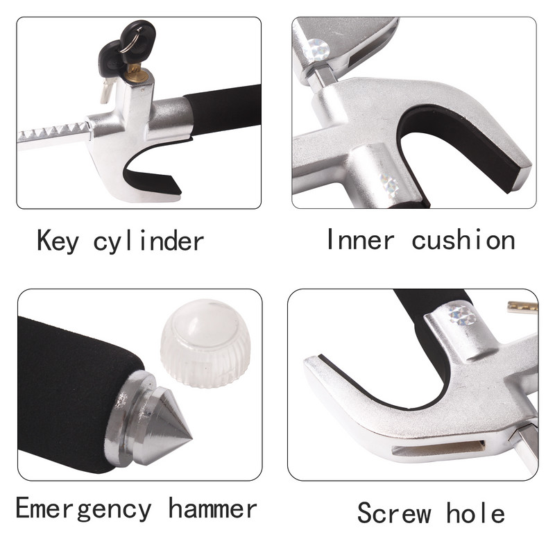 FARBIN Brava za upravljač Protuprovalna brava za vozila Podesiva duljina Sigurnosni čekić za samoobranu, Alat za teške uvjete rada