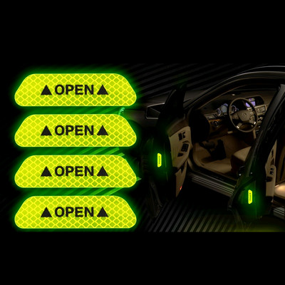 4бр. Светлоотразителен стикер за кола Предупредителен стикер Универсален предупредителен стикер за безопасност Светлоотразителна лента Флуоресцентна лента за вратата на автомобила