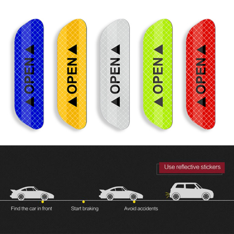 4бр. Светлоотразителен стикер за кола Предупредителен стикер Универсален предупредителен стикер за безопасност Светлоотразителна лента Флуоресцентна лента за вратата на автомобила
