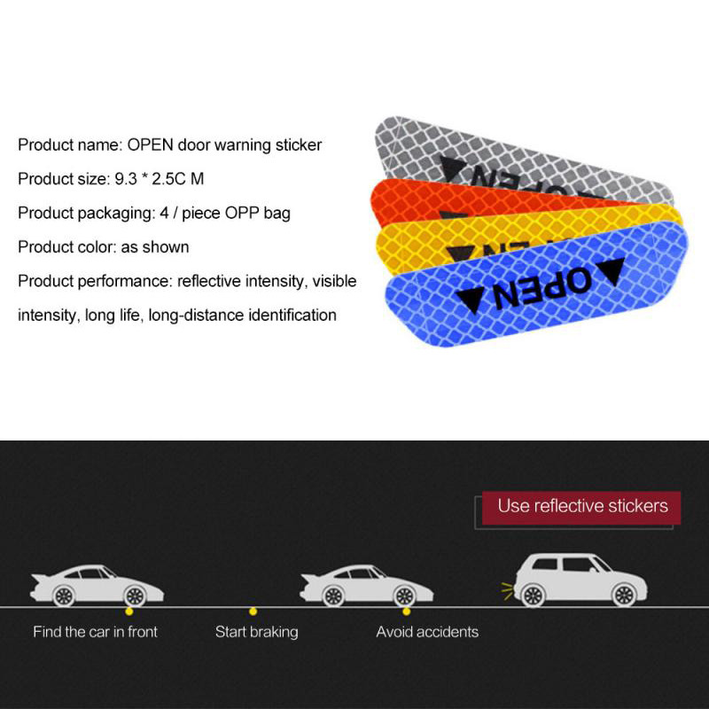 4бр. Светлоотразителен стикер за кола Предупредителен стикер Универсален предупредителен стикер за безопасност Светлоотразителна лента Флуоресцентна лента за вратата на автомобила
