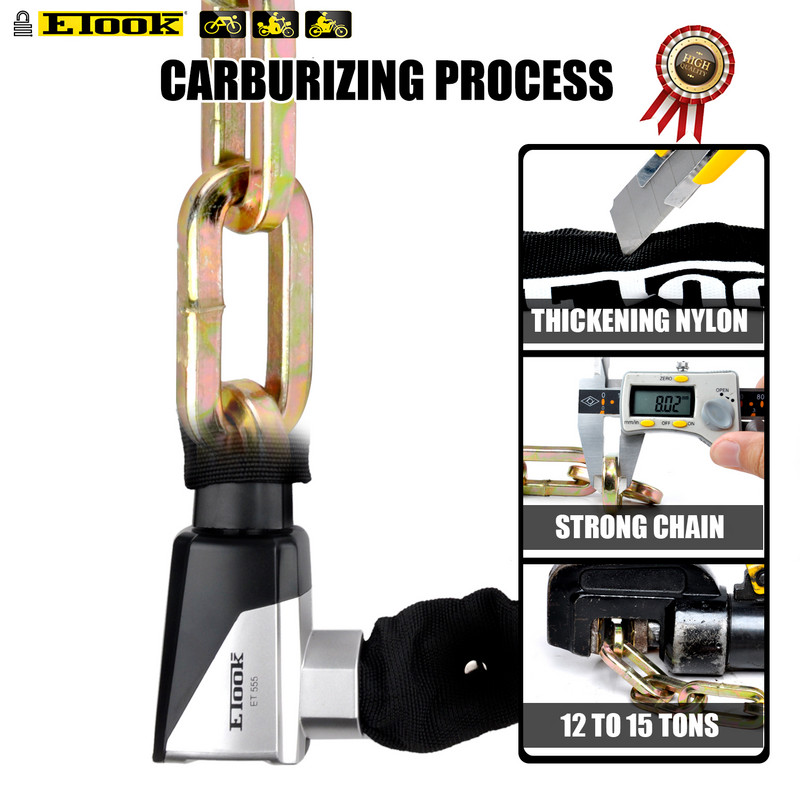ETOOK Blocare pentru biciclete MTB Bicicletă de șosea Încuietoare cu lanț antifurt de siguranță rezistentă pentru motociclete scuter cu oțel special călit
