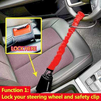 Car Steering Wheel Steel Lock Seat Belt Anti-theft Lock With 2 Keys Anti-theft Device Easy Installation Fit Most Car SUV 40GF