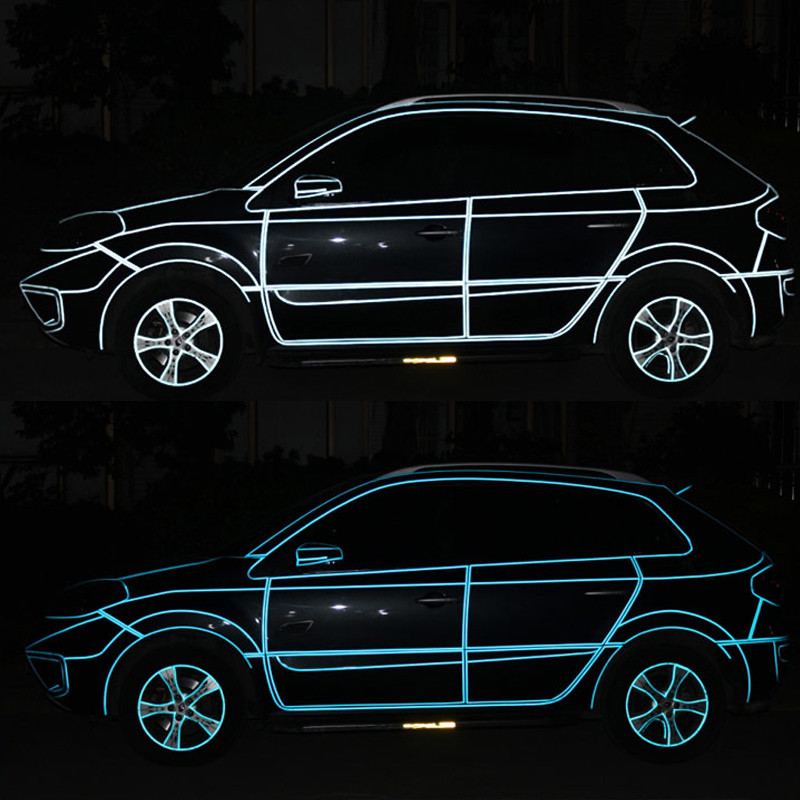 Autós fényvisszaverő szalag 1cm*500cm-es matrica biztonsági jelölés autóformázó öntapadó figyelmeztető szalag motorkerékpár-fólia díszítőeszköz