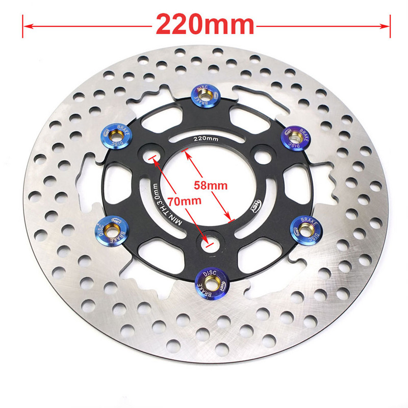 Disc de frână de 220 mm pentru motocicletă, cu 3 găuri, din oțel inoxidabil, față, spate, rotor, discuri, scuter, bicicletă sport, motocicletă, ATV, Pitbike