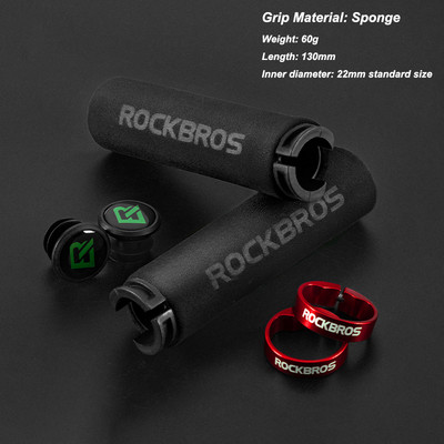 Mânere MTB din burete ROCKBROS cu dop de praf Husă ultrauşoară pentru ghidon de bicicletă, anti-alunecare, mâner confortabil pentru bicicletă, accesorii pentru ciclism din aliaj