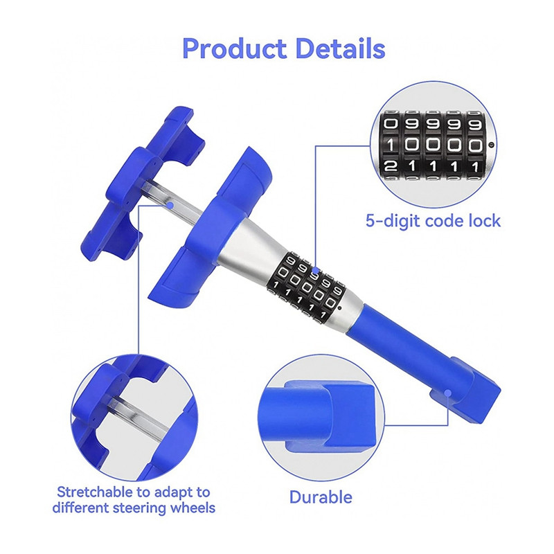 Blocare antifurt pentru volan în formă de T pentru mașină Blocare cu cârlig retractabil Blocare cu combinație antifurt retractabilă pentru camioane auto