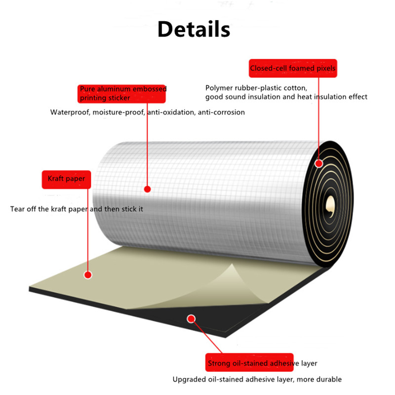 50cm * 200cm 5/10mm Covoraș de amortizare a sunetului fierbinte pentru mașină izolație de zgomot capotă izolație de acoperiș motor firewall spumă termică bumbac