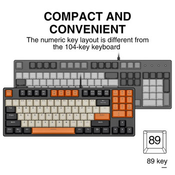 Havit Геймърска механична клавиатура Червен превключвател с PBT ABS клавишни капачки за компютър, таблет, настолен геймър, кабелен USB 89 клавиша