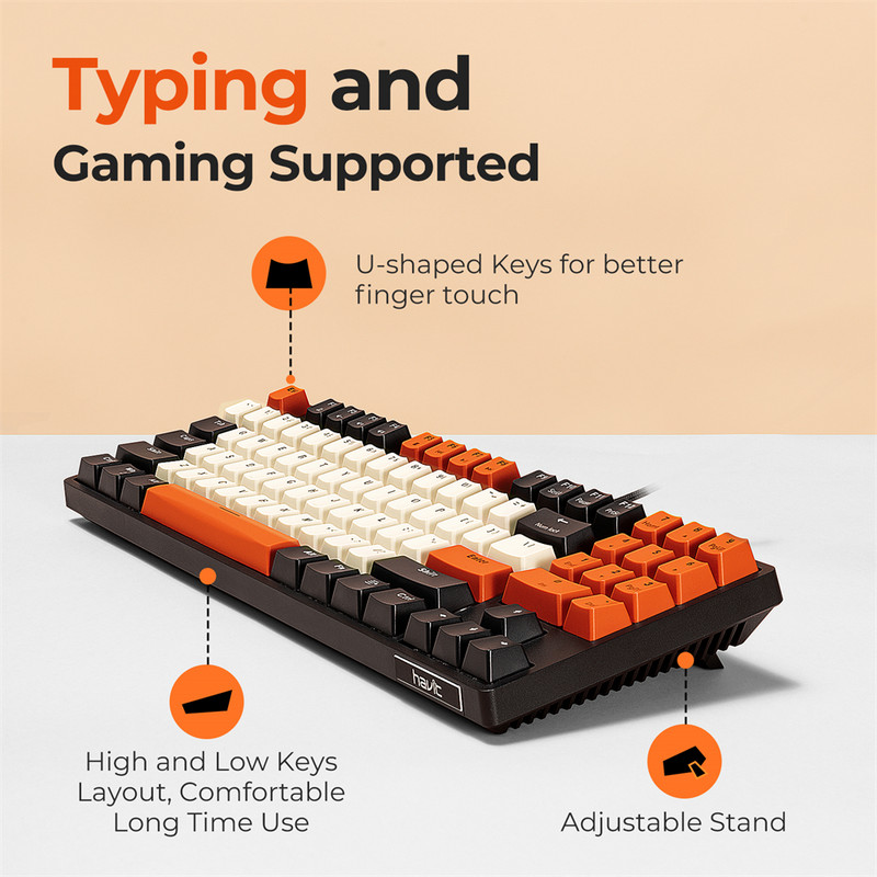 Tastatură mecanică Havit Gaming comutator roșu cu tastaturi PBT ABS pentru PC, tabletă, desktop, gamer cu fir USB 89 taste