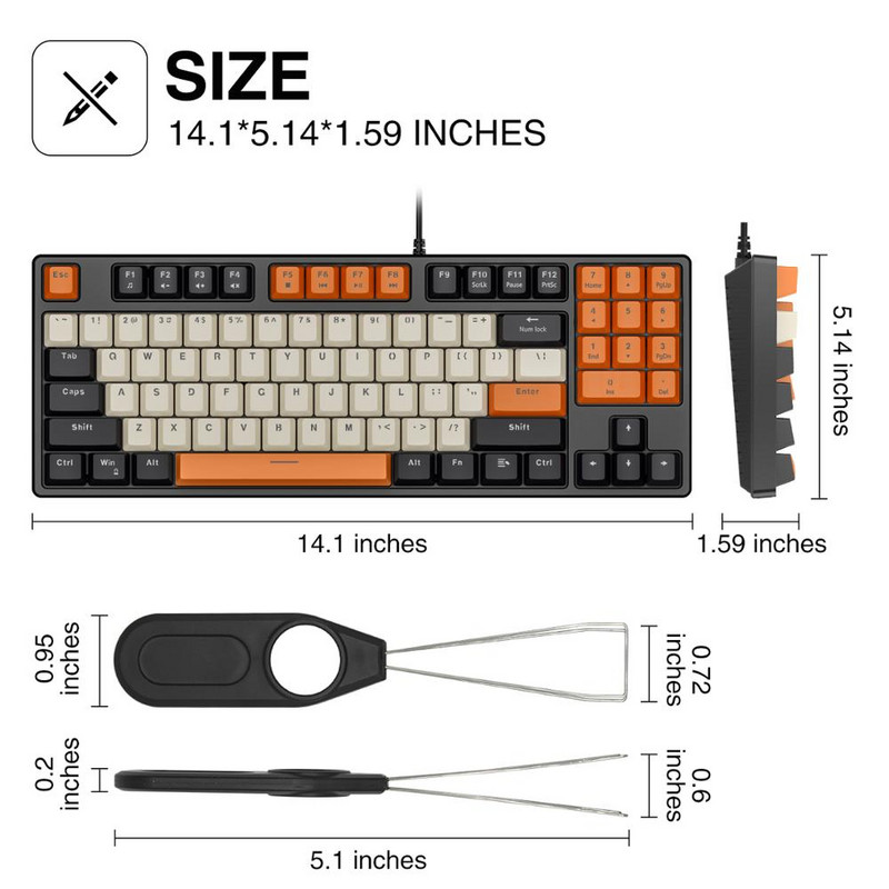 Tastatură mecanică Havit Gaming comutator roșu cu tastaturi PBT ABS pentru PC, tabletă, desktop, gamer cu fir USB 89 taste