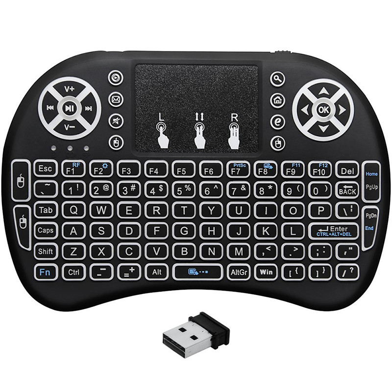 Mini tastatură fără fir 2.4G 3 culori retroiluminată I8 English Russian Air Mouse Touchpad Telecomandă pentru laptop TV BOX receptor USB