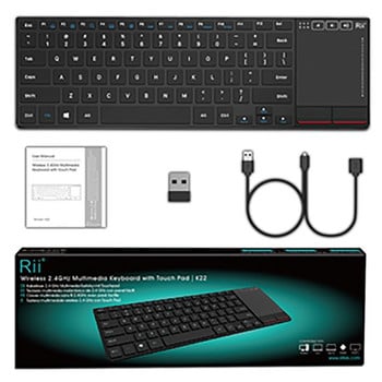 Безжична клавиатура Rii K22 за Windows, ултра тънка тиха клавиатура с тъчпад, 2,4 GHz безжична компютърна клавиатура, съвместима с