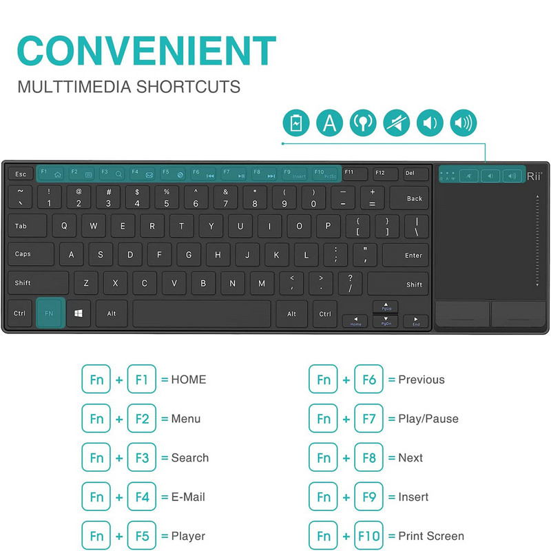 Rii K22 vezeték nélküli billentyűzet Windowshoz, rendkívül vékony, csendes billentyűzet érintőpaddal, 2,4 GHz-es vezeték nélküli számítógépes billentyűzet, kompatibilis ész