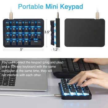 Макро механична клавиатура Синя LED подсветка Преносима мини клавиатура за игри с една ръка 23 напълно програмируеми клавиша Червени превключватели