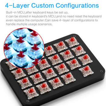Макро механична клавиатура Синя LED подсветка Преносима мини клавиатура за игри с една ръка 23 напълно програмируеми клавиша Червени превключватели