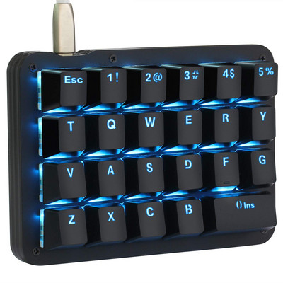 Macro Tastatură mecanică LED albastru iluminat din spate Mini tastatură portabilă pentru jocuri cu o singură mână 23 taste complet programabile Comutatoare roșii