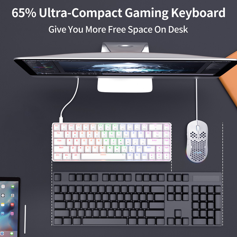 TMKB T68SE 68 klávesov mechanická klávesnica herná klávesnica RGB podsvietenie typu C USB káblová 65% herná klávesnica pre PC Deskt
