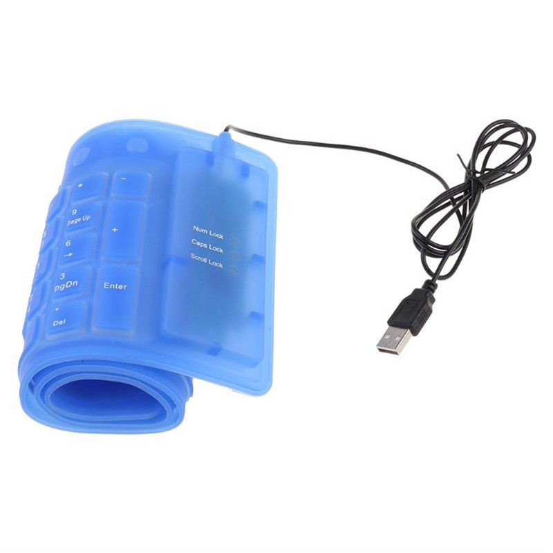 109-klávesová silikónová klávesnica s USB a stlmením zvuku, vodotesná, káblová, prenosná, flexibilná, skladacia, kompatibilná so systémom Windows Vista