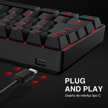 Havit Mechanical Gamer Keyboard Кабелен червен превключвател 62 клавиша Anti-Ghosting за игрална клавиатура и работа Испанска версия Черен