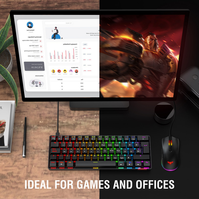 Tastatură mecanică pentru jucători Havit, comutator roșu cu fir, 62 de taste, anti-fantomă, pentru tastatură de jocuri și lucru, versiunea spaniolă negru