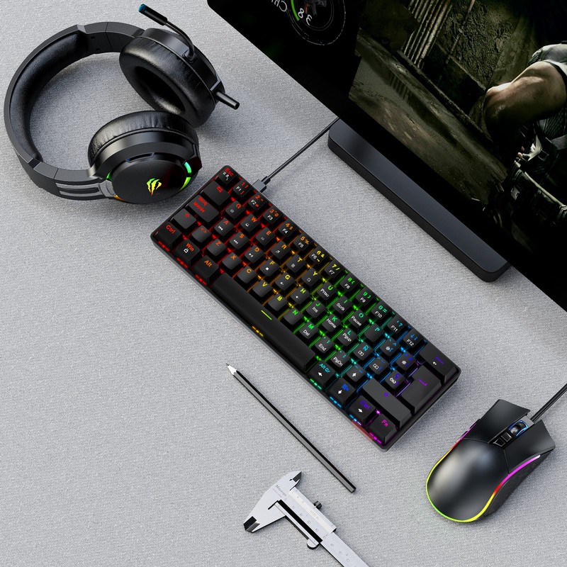 Tastatură mecanică pentru jucători Havit, comutator roșu cu fir, 62 de taste, anti-fantomă, pentru tastatură de jocuri și lucru, versiunea spaniolă negru