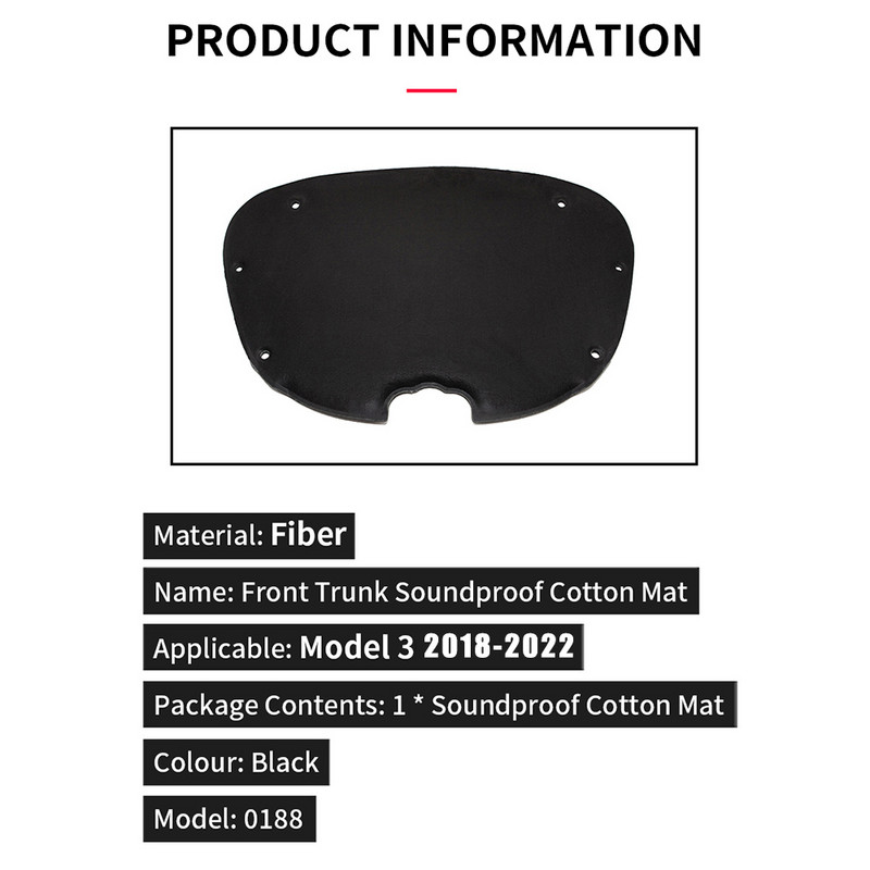 Tesla Model 3 esimootori kapoti mürasummutusmati jaoks helikindel vatipadja summutav kaitsekate 2018-2022
