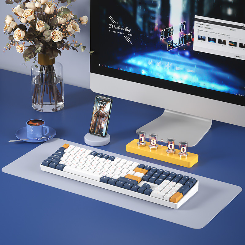 Tastatură mecanică pentru jocuri Aigo A108 2.4G fără fir USB Type-c cu fir întrerupător galben 110 taste tastatură reîncărcabilă pentru gamer, înlocuită la cald