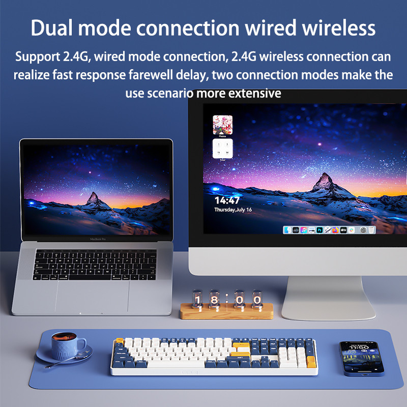 Tastatură mecanică pentru jocuri Aigo A108 2.4G fără fir USB Type-c cu fir întrerupător galben 110 taste tastatură reîncărcabilă pentru gamer, înlocuită la cald