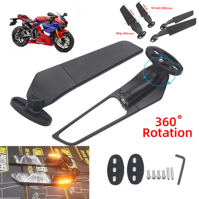 Skirtas Honda CBR1000XX VFR1200XF 900RR 929RR 954RR Motociklo veidrodėlis Modifikuotas priekinis sparnas, Reguliuojamas besisukantis galinio vaizdo veidrodėlis Moto