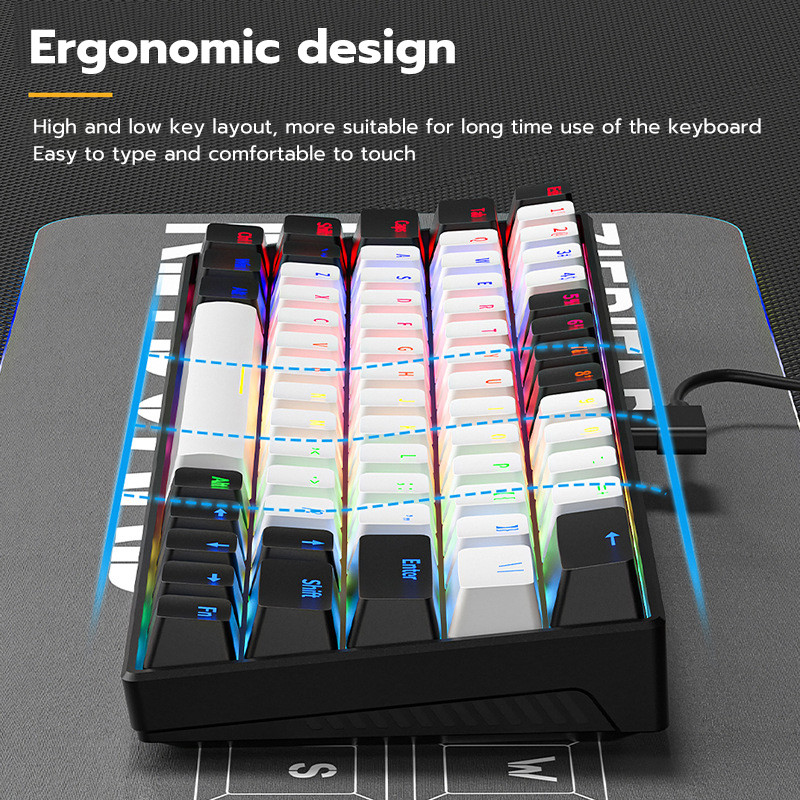 Tastatură mecanică mică cu 64 de taste RGB iluminată din spate Tastatură mecanică pentru e-sport pentru computer personalizat cu fir USB