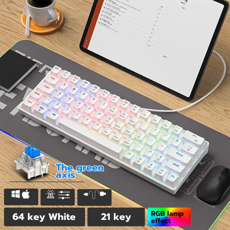 Tastatură mecanică mică cu 64 de taste RGB iluminată din spate Tastatură mecanică pentru e-sport pentru computer personalizat cu fir USB