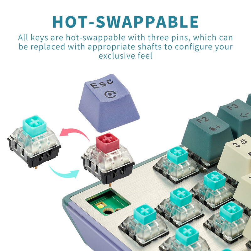 HEXGEARS GK707 PBT Keycaps Tastatură mecanică Kailh comutator de schimb la cald 87/104 taste Tastatură pentru jocuri Tastatură USB pentru PC GK715