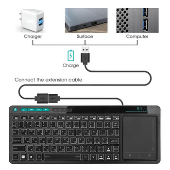 Rii K18+ Безжична клавиатура US/FR/HE Мини клавиатура със сензорен екран 3-LED цветна подсветка за за Android TV BOX Smart TV PC