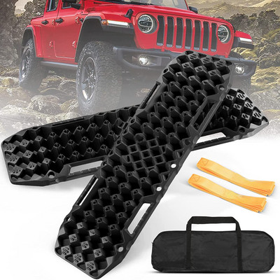 2pcs Recovery Traction Boards BuiltIn Jack Base Offroad Track Bentable 120 Load Capacity 10 Tons Contour Ramp Double-Edged