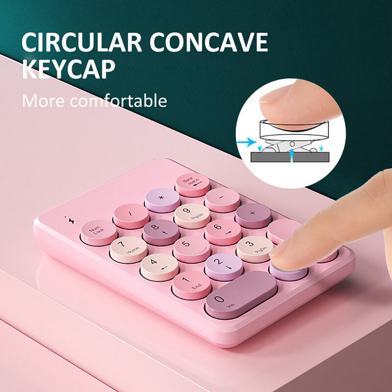 Tastatură numerică fără fir 2,4 GHz Tastatură numerică fără fir Tastatură rotundă în stil retro 18 taste Tastatură numerică portabilă cu receptor USB
