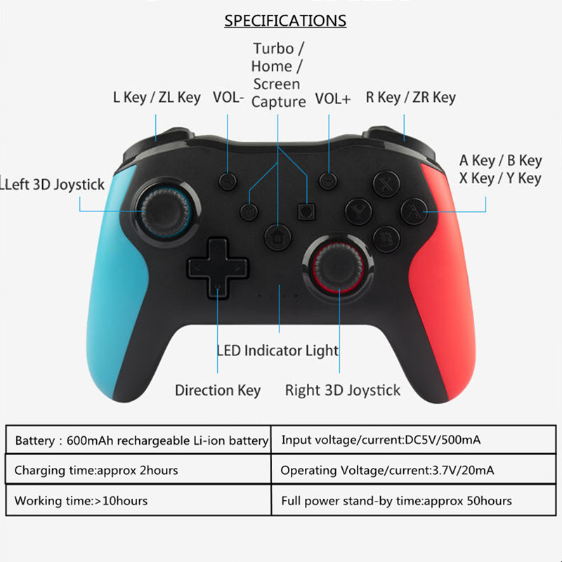 Controler wireless Bluetooth 2.4G 2 buc pentru Nintendo Switch Pro PC TV Box Smart Phone Tablet PS3 Tesla Shock Joystick Gamepad