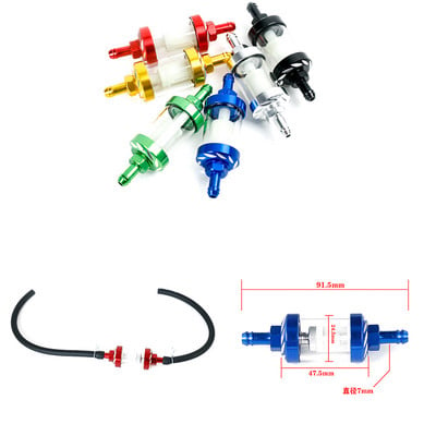 Színes 8 mm-es motorkerékpár belső üzemanyagszűrő benzinszűrők + benzin üzemanyagcső tömlő + kapcsok motoros robogó koszos kerékpárhoz