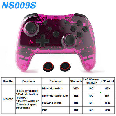 Controler wireless transparent Bluetooth pentru Nintendo Switch Pro PC PS3 TV BOX Joystick LED Noctilucent Lag-Free Gamepad 2.4G