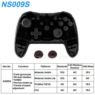 Controler wireless transparent Bluetooth pentru Nintendo Switch Pro PC PS3 TV BOX Joystick LED Noctilucent Lag-Free Gamepad 2.4G