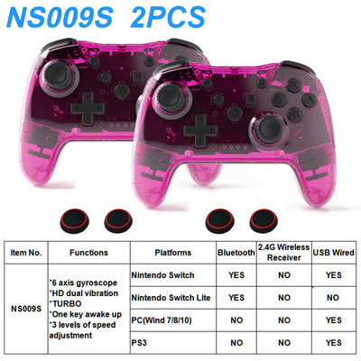 Controler wireless transparent Bluetooth pentru Nintendo Switch Pro PC PS3 TV BOX Joystick LED Noctilucent Lag-Free Gamepad 2.4G