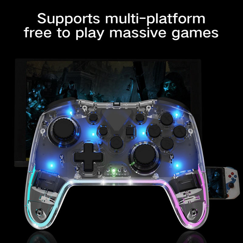 Controler wireless transparent Bluetooth pentru Nintendo Switch Pro PC PS3 TV BOX Joystick LED Noctilucent Lag-Free Gamepad 2.4G