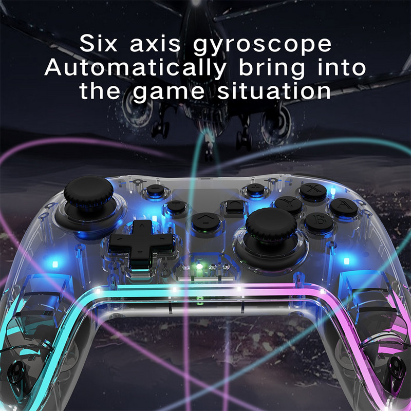Controler wireless transparent Bluetooth pentru Nintendo Switch Pro PC PS3 TV BOX Joystick LED Noctilucent Lag-Free Gamepad 2.4G