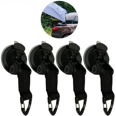 4 Pcs Car Tent Suction Cups Car Accessories With Hook Carabiner Portable Washable For Home Outdoor Awning Boat Travel Camping