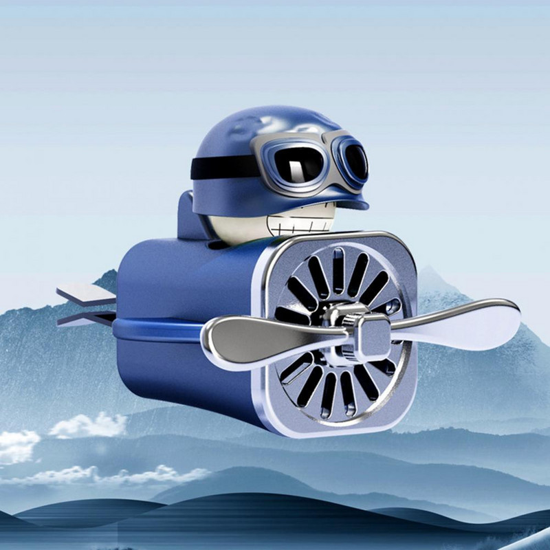 Pilot amuzant Odorizant pentru mașină în formă de avion Parfum cu frunze de ventilator rotativ în formă de desene animate Odorizant de aer condiționat Priză de aerisire Parfum