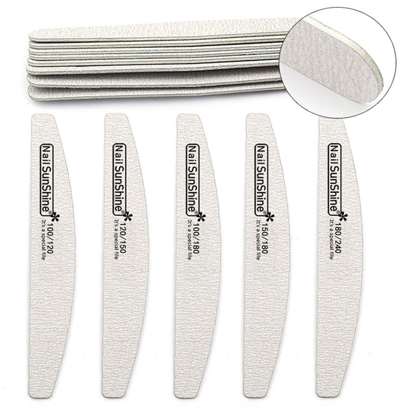50 buc/lot pile de unghii profesionale din lemn 100/180 o jumătate de lună felie subțire pile de unghii șmirghel șlefuit manichiură pile tampon instrumente