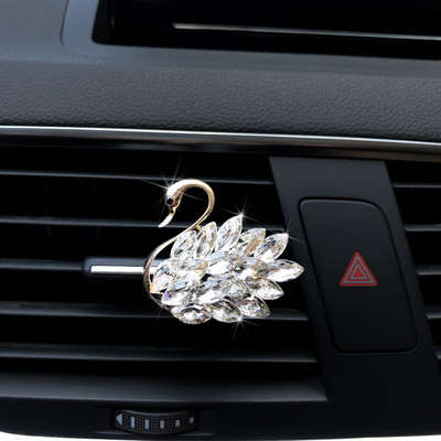 Accesorii pentru mașină cu lebădă cu diamante de lux pentru fete, cupluri, odorizant mașină cu lebădă, difuzor de parfum, diamant roz, ornament auto, cadou