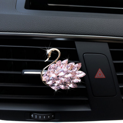 Accesorii pentru mașină cu lebădă cu diamante de lux pentru fete, cupluri, odorizant mașină cu lebădă, difuzor de parfum, diamant roz, ornament auto, cadou