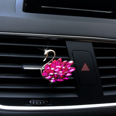 Accesorii pentru mașină cu lebădă cu diamante de lux pentru fete, cupluri, odorizant mașină cu lebădă, difuzor de parfum, diamant roz, ornament auto, cadou