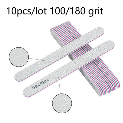 Pilă de unghii 3/5/10 buc 100/180 Instrument pentru unghii cu două fețe drepte/în jumătate de lună Hârtie abrazivă pentru unghii cu granulație 80 Pile profesionale pentru unghii