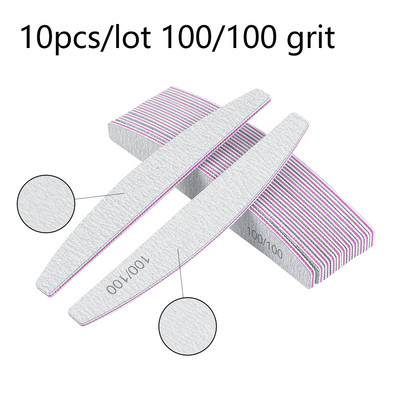 Pilă de unghii 3/5/10 buc 100/180 Instrument pentru unghii cu două fețe drepte/în jumătate de lună Hârtie abrazivă pentru unghii cu granulație 80 Pile profesionale pentru unghii